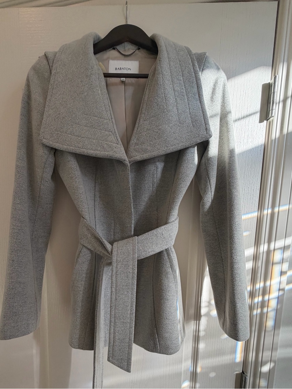 Babaton Women's Light Gray Wool Blend Wrap Coat